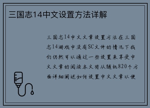 三国志14中文设置方法详解